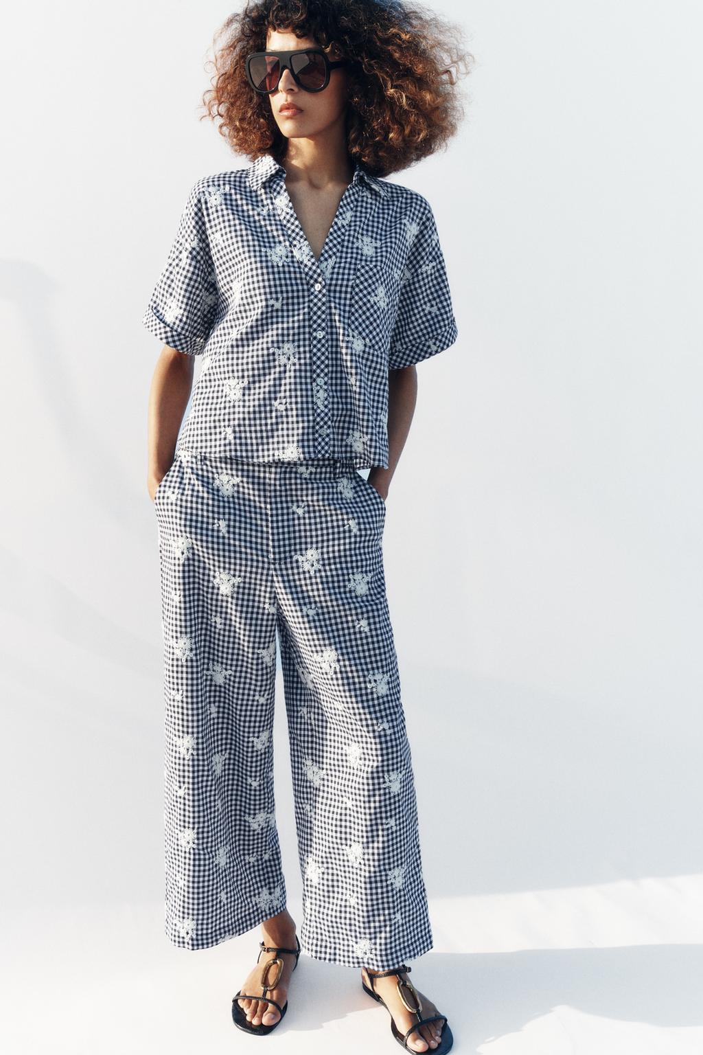 БРЮКИ-КЮЛОТЫ В КЛЕТКУ С ВЫШИВКОЙ В КОМПЛЕКТЕ