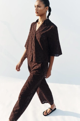 Брюки-кюлоты с ажурной вышивкой- Заказать в России