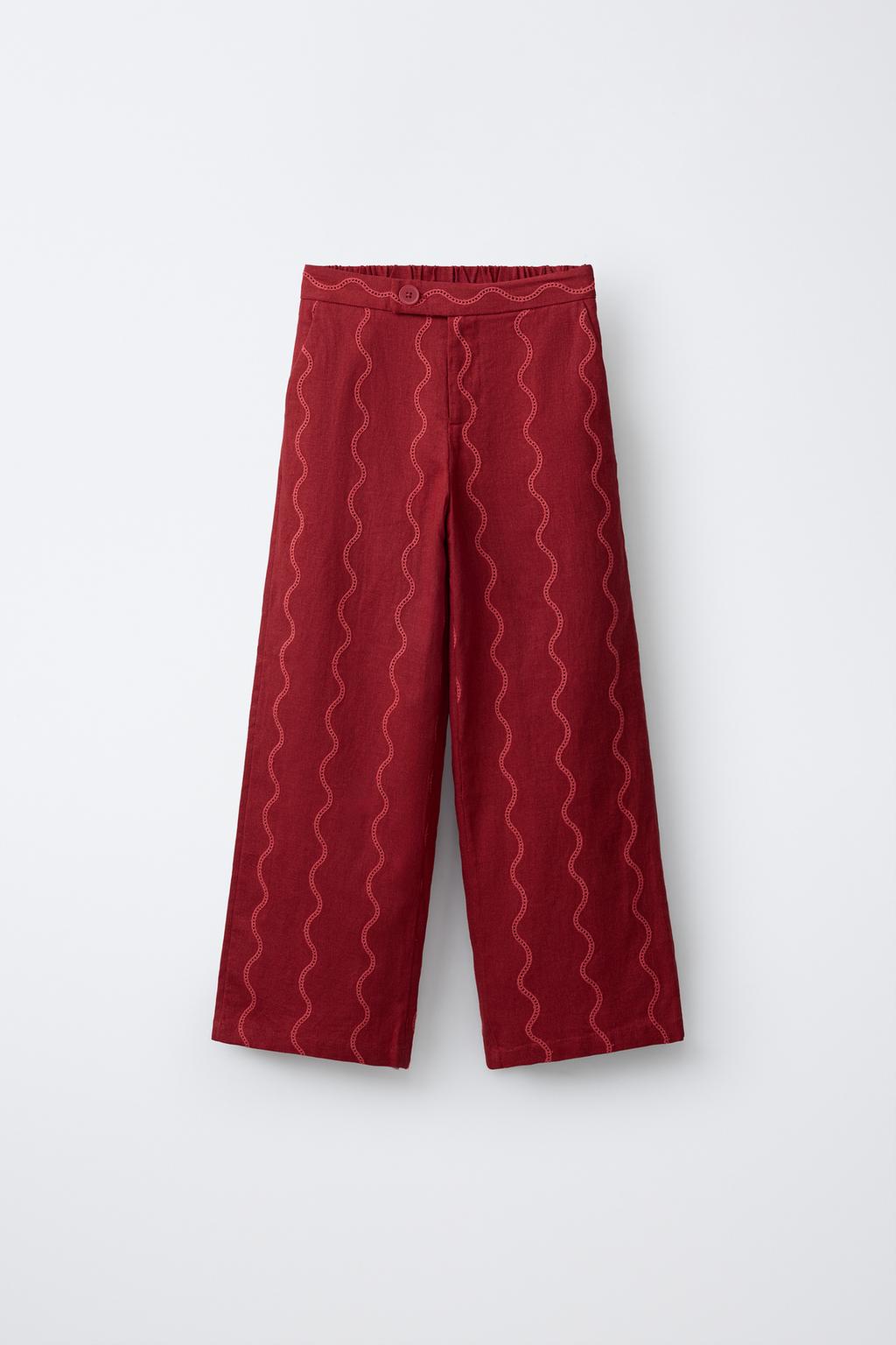 БРЮКИ WIDE LEG С ВОЛНИСТЫМ УЗОРОМ И ЛЬНОМ