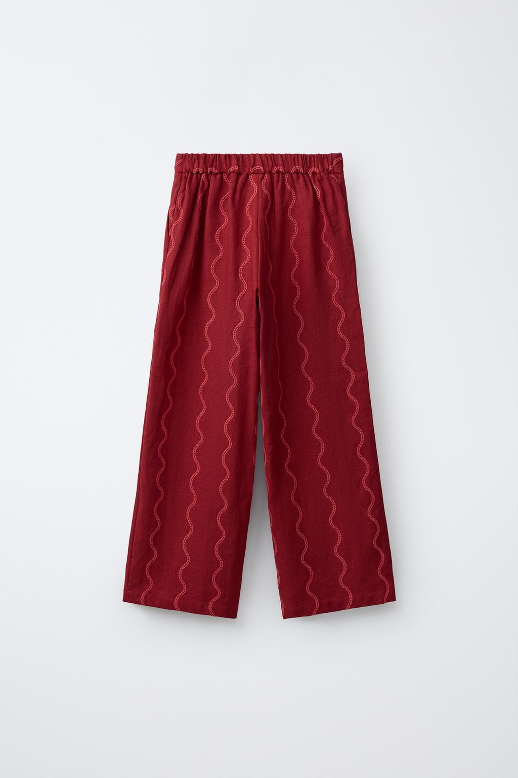 БРЮКИ WIDE LEG С ВОЛНИСТЫМ УЗОРОМ И ЛЬНОМ