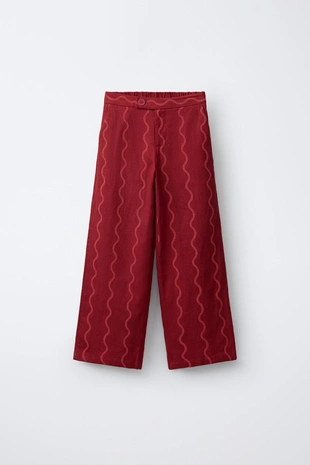 Брюки Wide Leg с волнистым узором и льном- Заказать в России