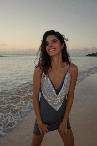 Комбинированное платье из сетки- Заказать в России