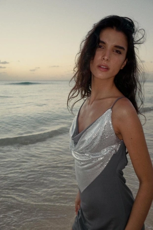 Комбинированное платье из сетки- Заказать в России