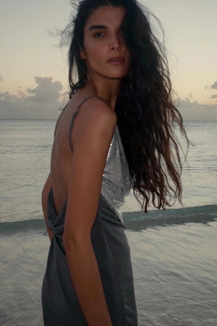 Комбинированное платье из сетки- Заказать в России