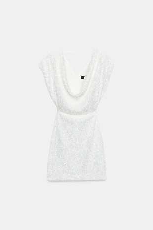 White | 4772/358/250 - Zara Мини-платье с пайетками