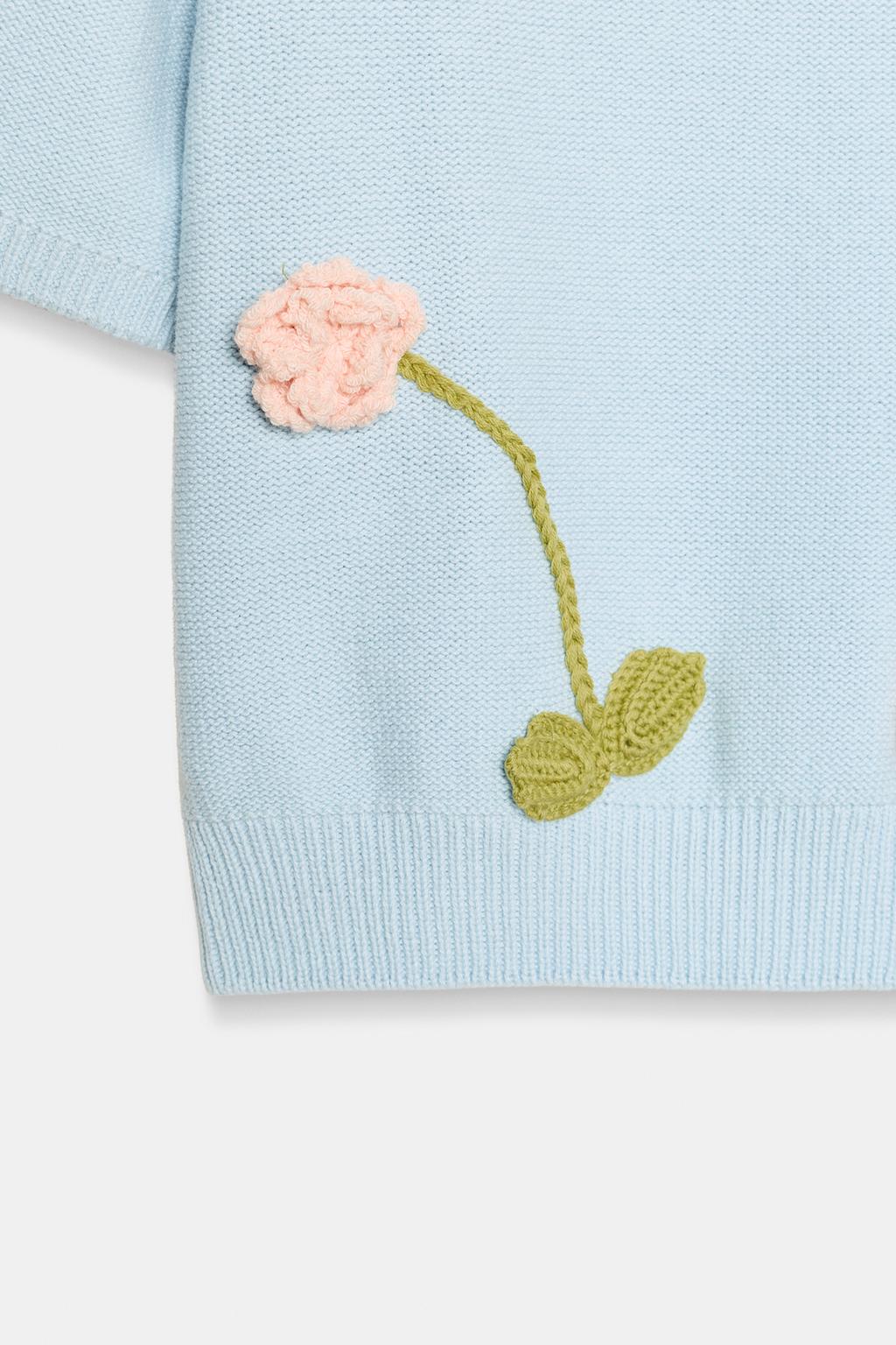 СВИТЕР С ЦВЕТОЧНЫМ УЗОРОМ И КОРОТКИМИ РУКАВАМИ