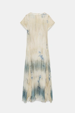 Ecru / Blue | 2108/097/080 - Zara Платье миди с принтом — ZW