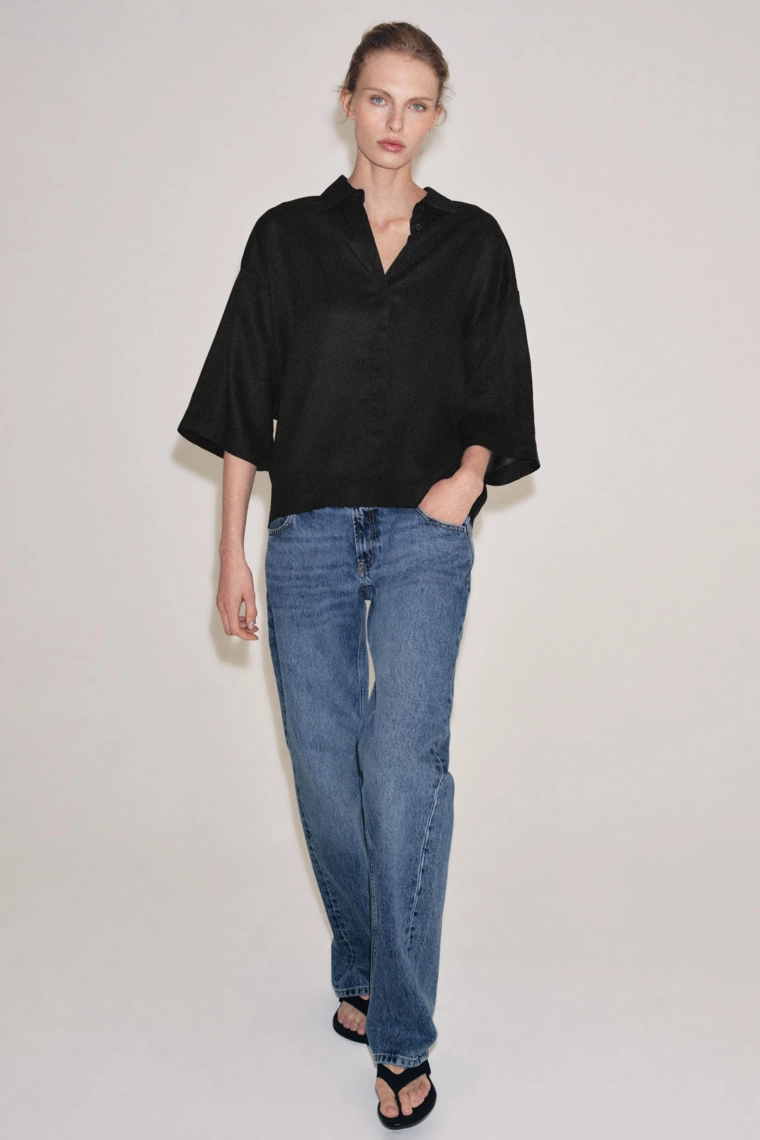 Рубашка свободного кроя коллекции zara woman