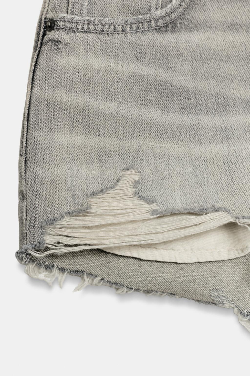 Джинсовые шорты zara trf с высокой посадкой и потертостями