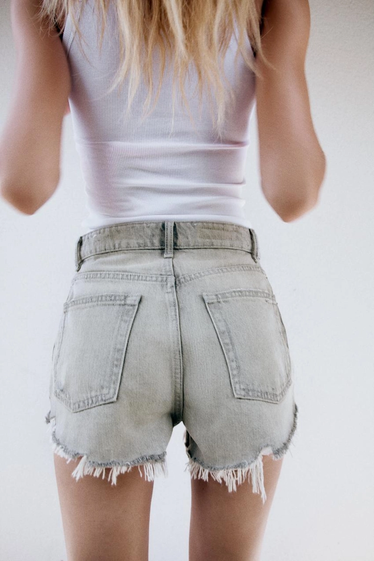 Джинсовые шорты zara trf с высокой посадкой и потертостями