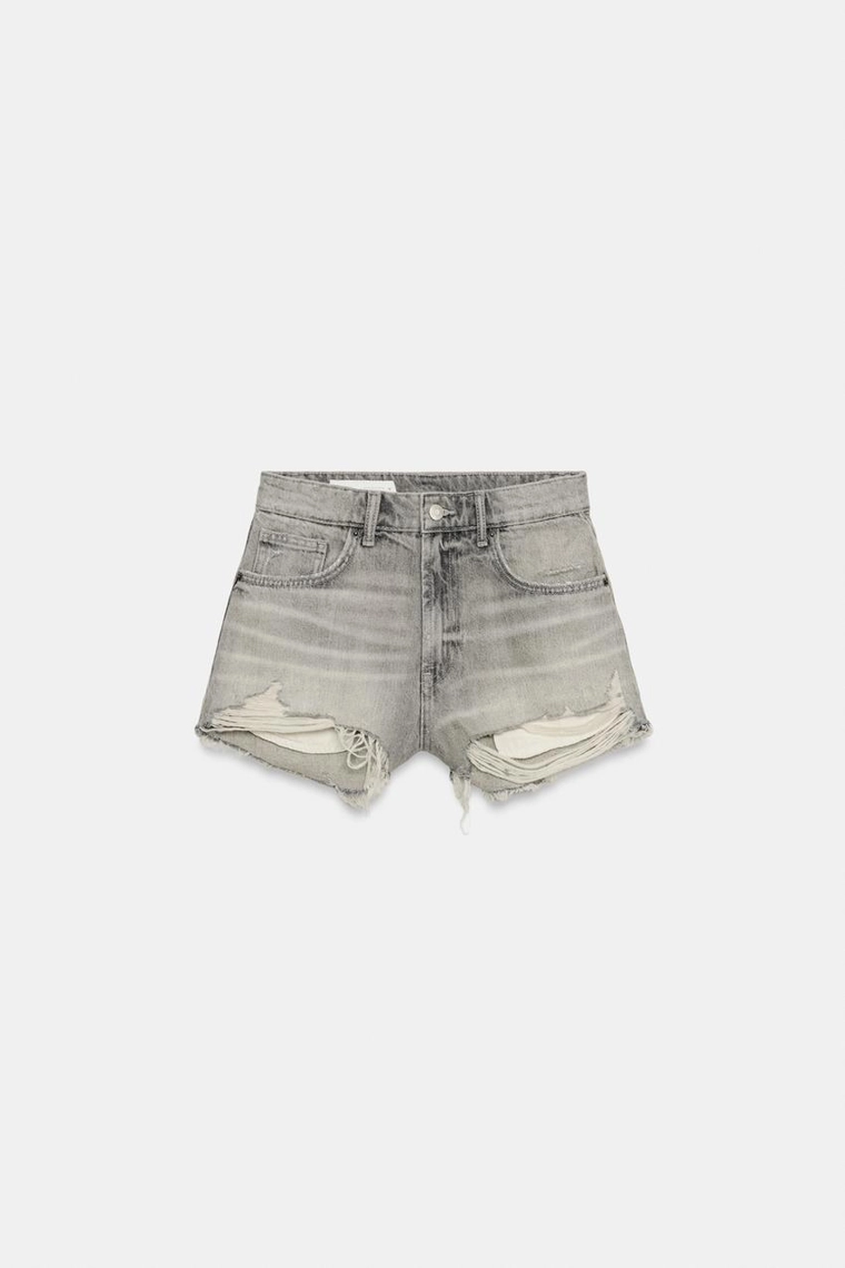 Джинсовые шорты zara trf с высокой посадкой и потертостями