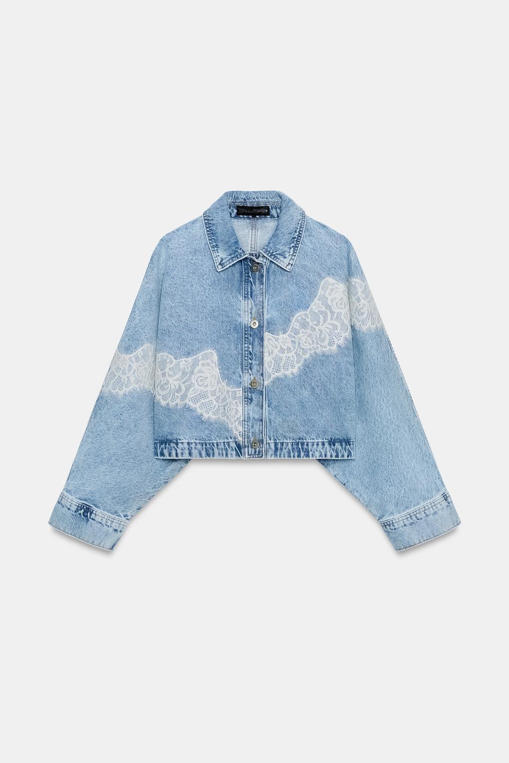 УКОРОЧЕННАЯ ДЖИНСОВАЯ КУРТКА Z1975 С КРУЖЕВОМ