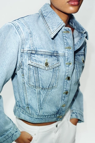 Укороченная джинсовая куртка Z1975 с подплечниками- Заказать в России