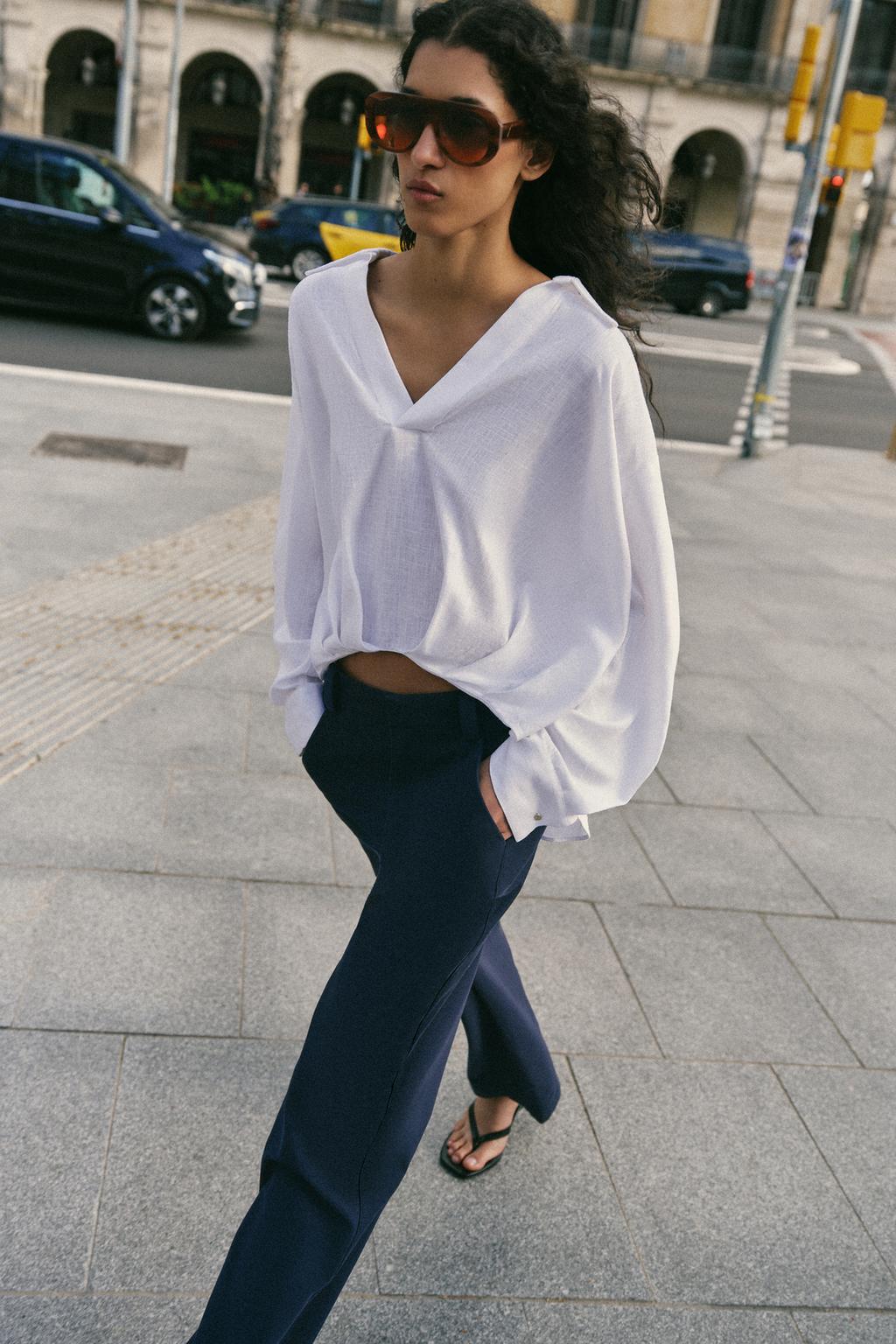 РУБАШКА ИЗ СМЕСОВОГО ЛЬНА С ОБЪЕМНЫМ НИЗОМ