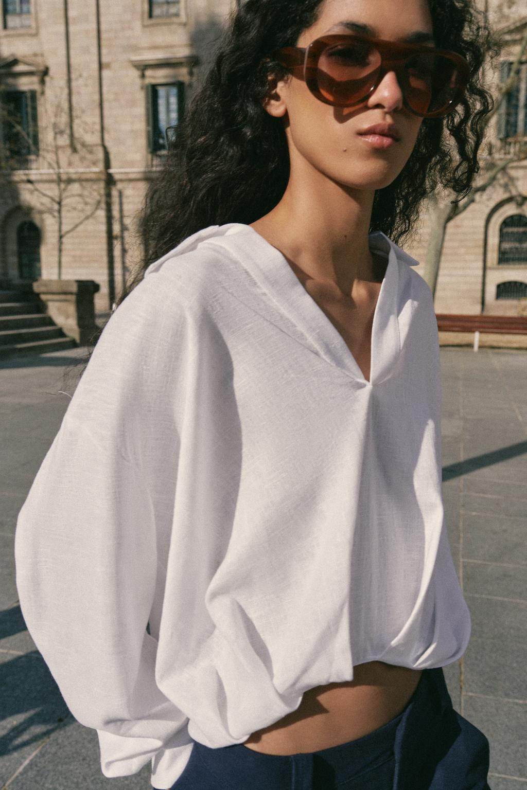 РУБАШКА ИЗ СМЕСОВОГО ЛЬНА С ОБЪЕМНЫМ НИЗОМ