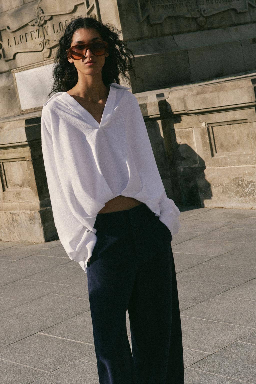 РУБАШКА ИЗ СМЕСОВОГО ЛЬНА С ОБЪЕМНЫМ НИЗОМ