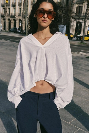 Купить Zara Рубашка из смесового льна с объемным низом