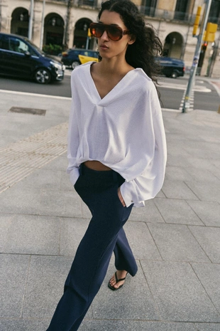 White | 3115/734/250 - Zara Рубашка из смесового льна с объемным низом