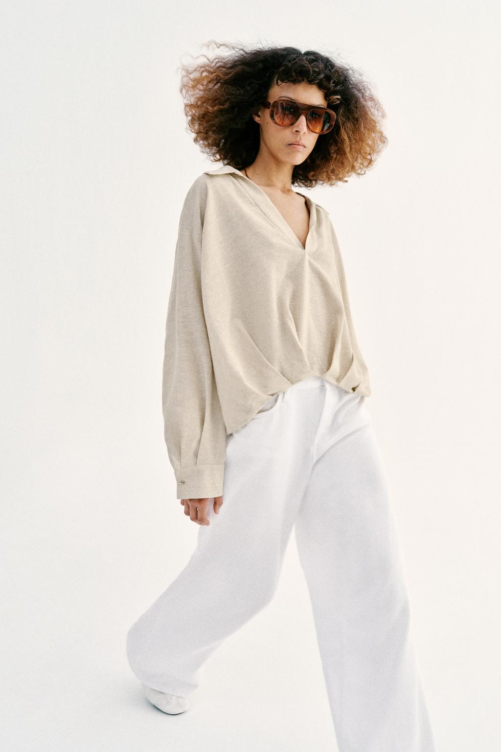 РУБАШКА ИЗ ЛЬНА С ОБЪЕМНЫМ НИЗОМ