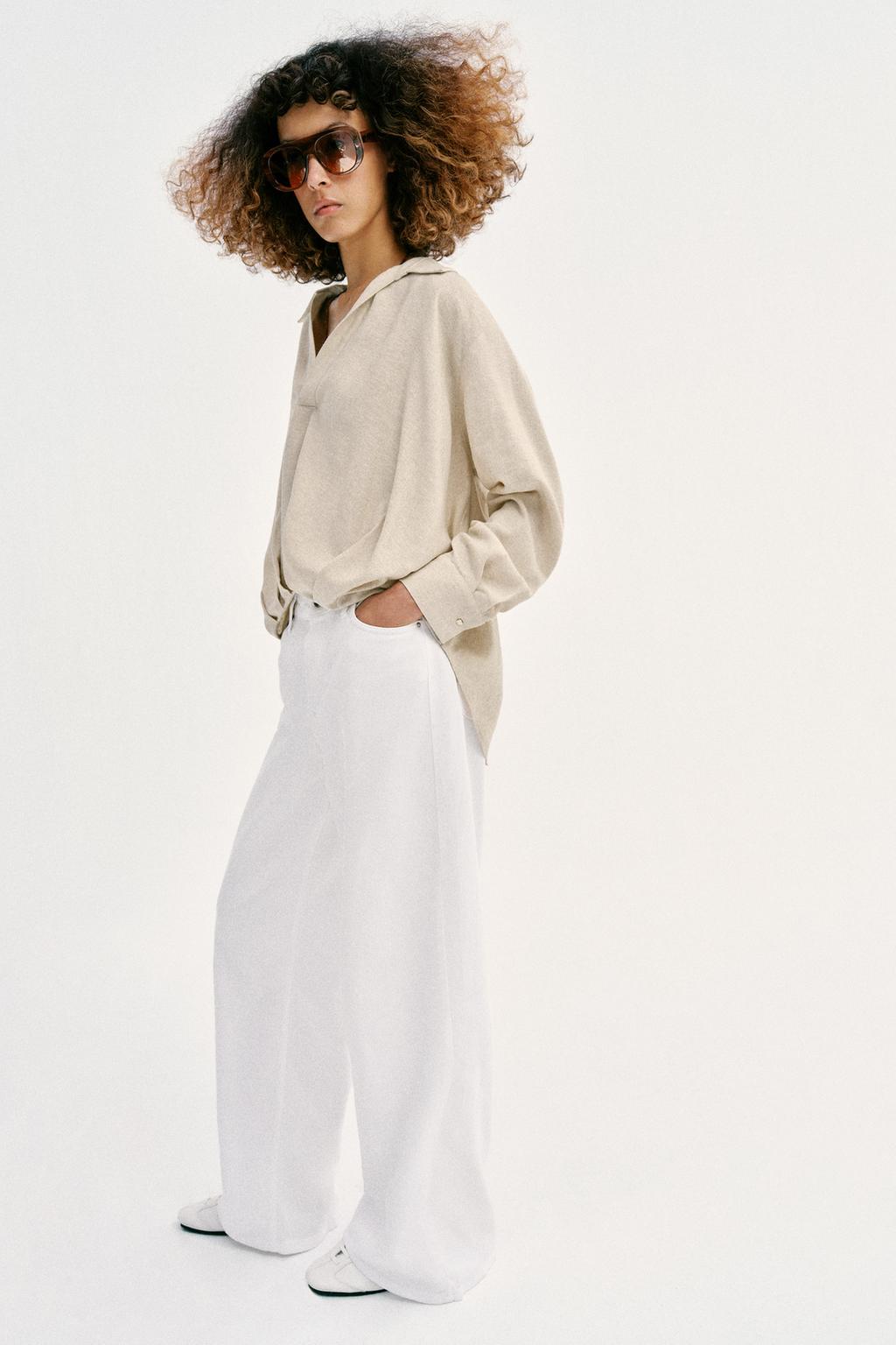 РУБАШКА ИЗ ЛЬНА С ОБЪЕМНЫМ НИЗОМ