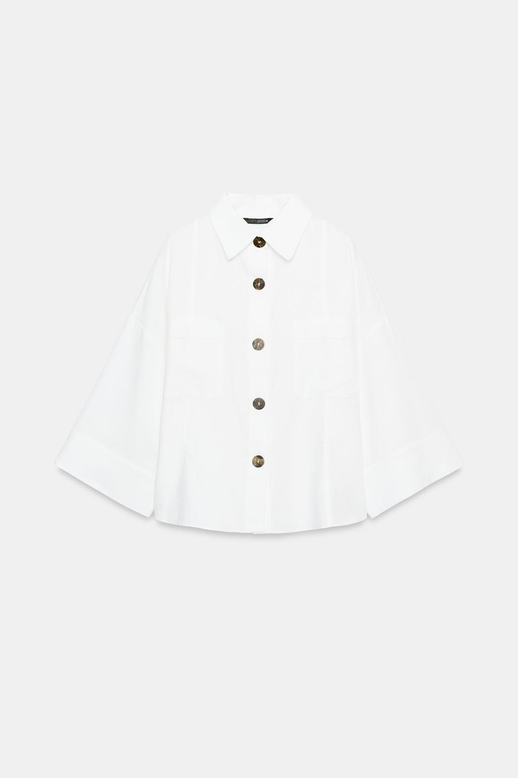 РУБАШКА ИЗ СМЕСОВОГО ЛЬНА С ШИРОКИМИ РУКАВАМИ