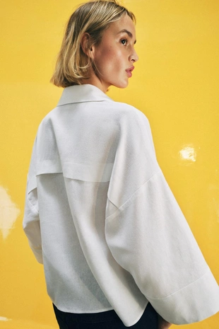 White | 2475/709/250 - Zara Рубашка из смесового льна с широкими рукавами