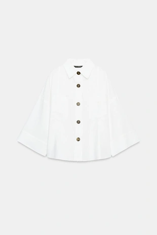 Рубашка из смесового льна с широкими рукавами- Заказать в России