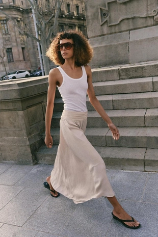 Beige | 4387/050/710 - Zara Атласная юбка миди