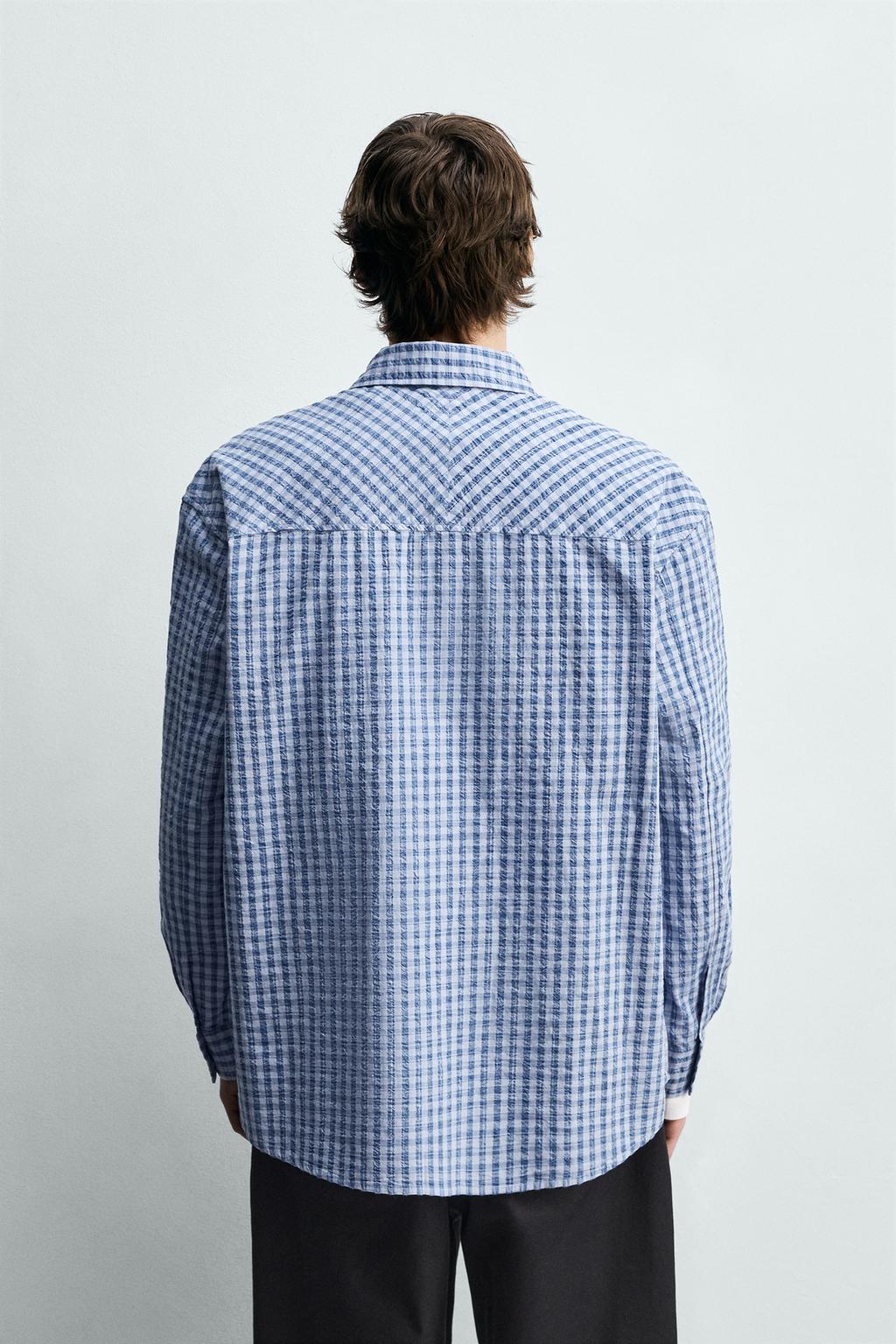 РУБАШКА RELAXED FIT В КЛЕТКУ С ТЕКСТУРОЙ