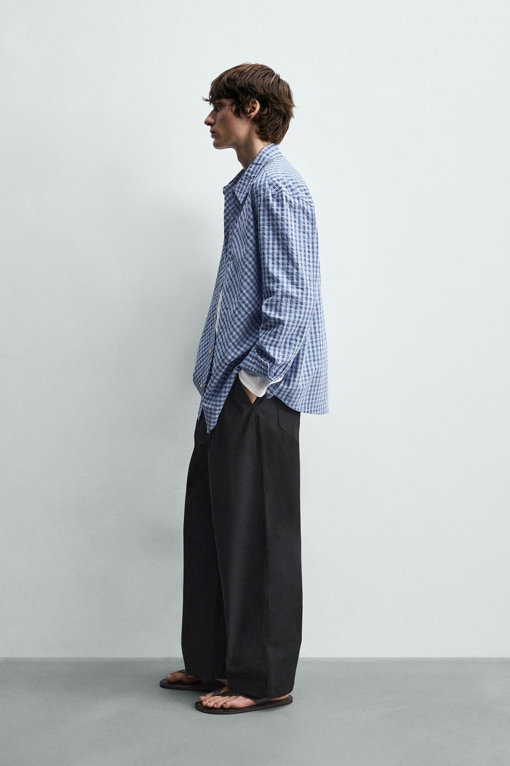 РУБАШКА RELAXED FIT В КЛЕТКУ С ТЕКСТУРОЙ