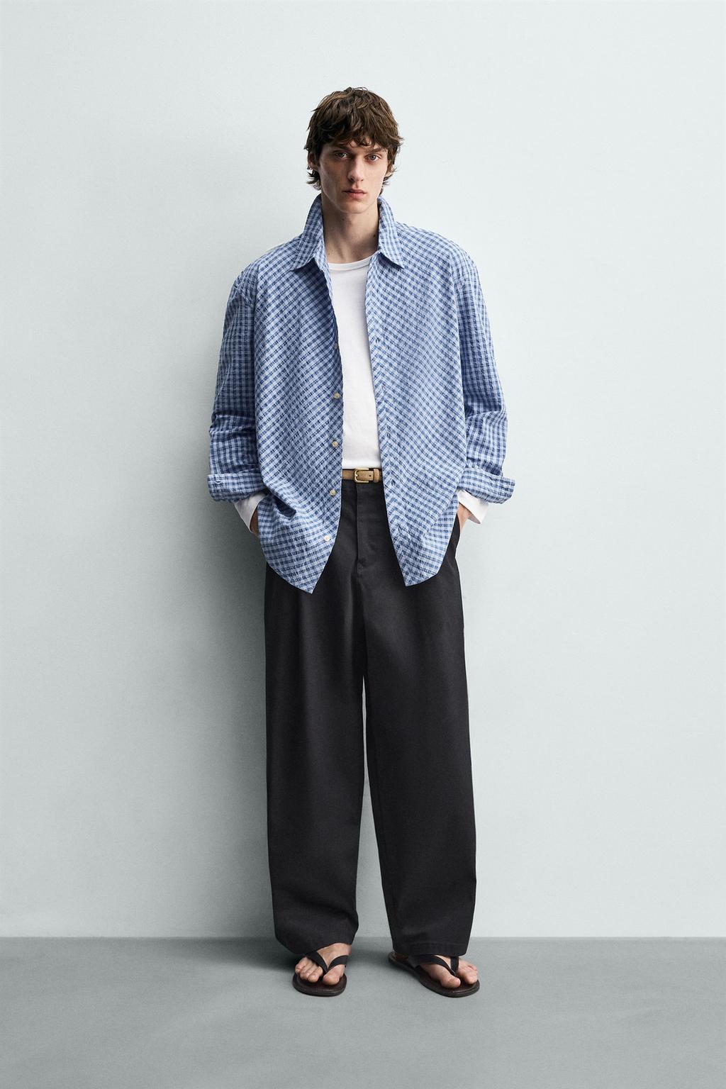 РУБАШКА RELAXED FIT В КЛЕТКУ С ТЕКСТУРОЙ