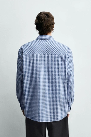 Рубашка Relaxed Fit в клетку с текстурой- Заказать в России