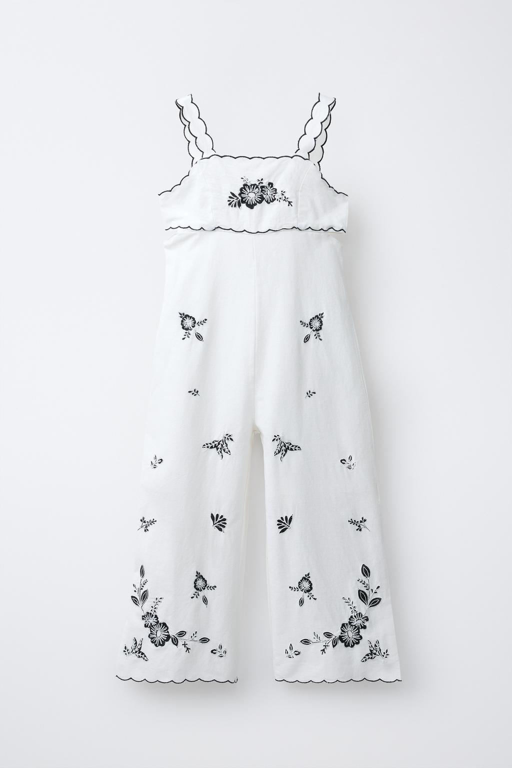 ДЛИННЫЙ КОМБИНЕЗОН С ВЫШИВКОЙ, ВЫРЕЗАМИ ИЗ ХЛОПКА И ЛЬНА