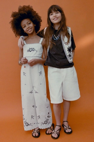 Длинный комбинезон с вышивкой, вырезами из хлопка и льна- Заказать в России