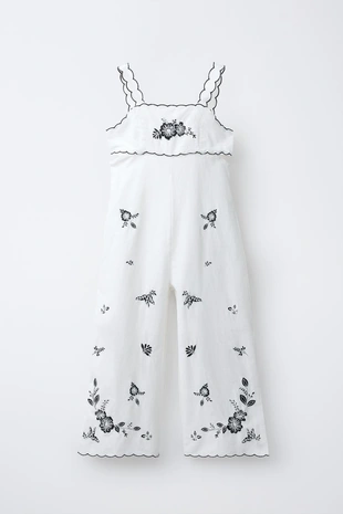 Длинный комбинезон с вышивкой, вырезами из хлопка и льна- Заказать в России