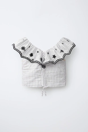 Топ в полоску с вышивкой- Заказать в России