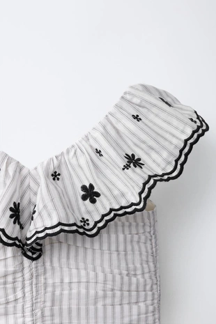 Топ в полоску с вышивкой- Заказать в России
