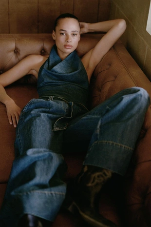 Джинсовый комбинезон z1975 с поясом на шее- Заказать в России