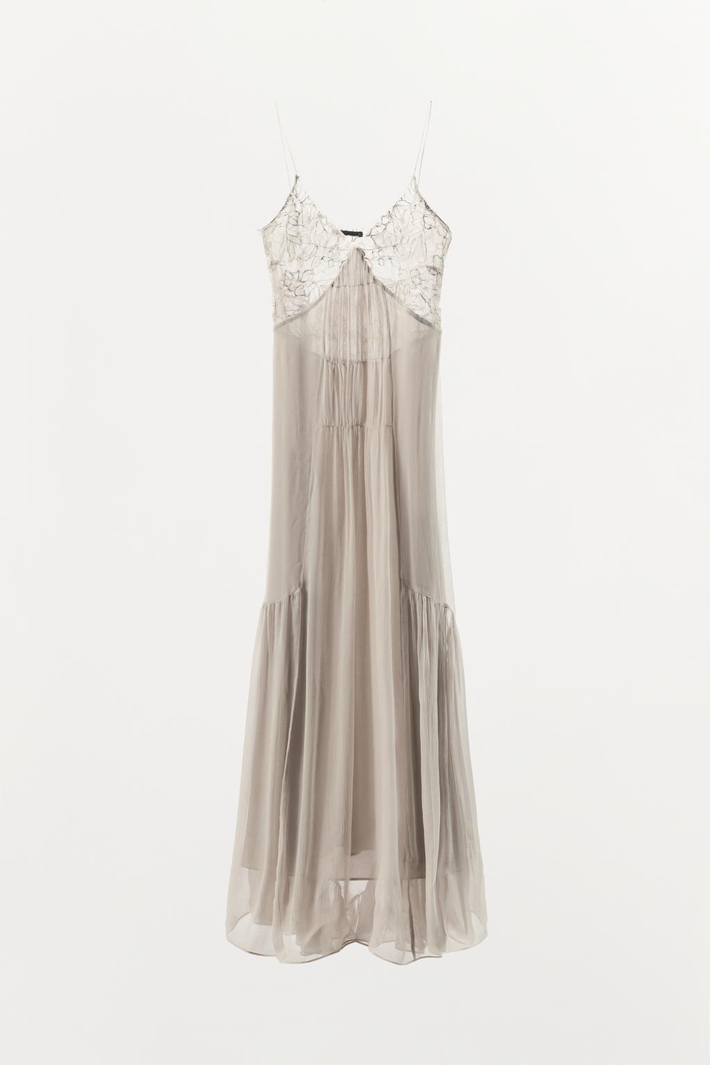 ДЛИННОЕ ПЛАТЬЕ ИЗ 100% ВИСКОЗЫ С КРУЖЕВОМ