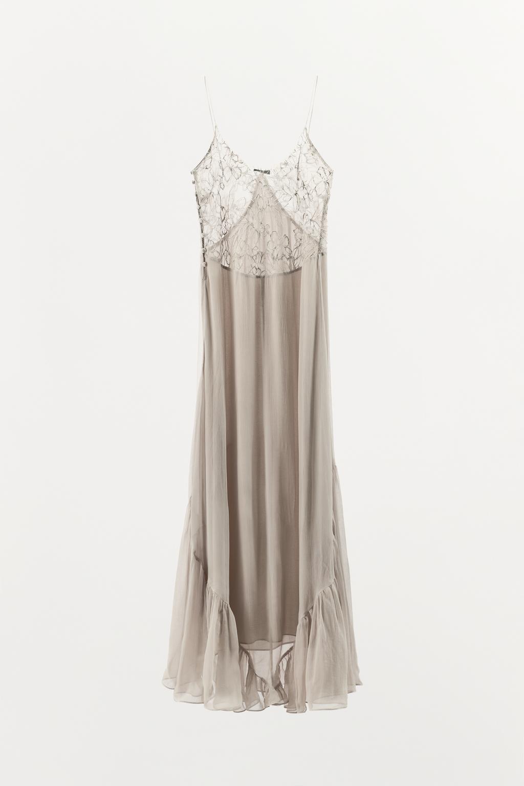 ДЛИННОЕ ПЛАТЬЕ ИЗ 100% ВИСКОЗЫ С КРУЖЕВОМ