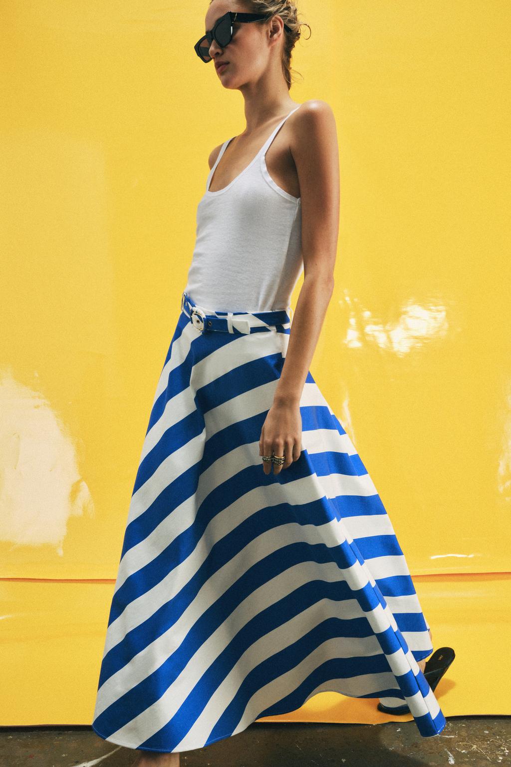 ЮБКА МИДИ В ПОЛОСКУ С РЕМНЕМ