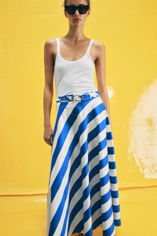 Юбка миди в полоску с ремнем- Заказать в России