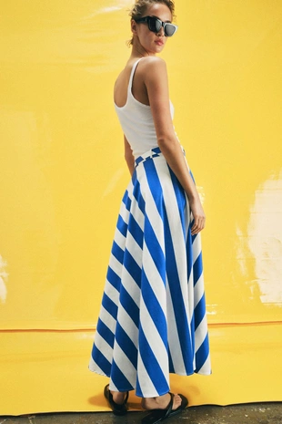 Юбка миди в полоску с ремнем- Заказать в России