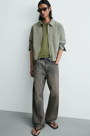 Укороченная куртка-рубашка на молнии- Заказать в России