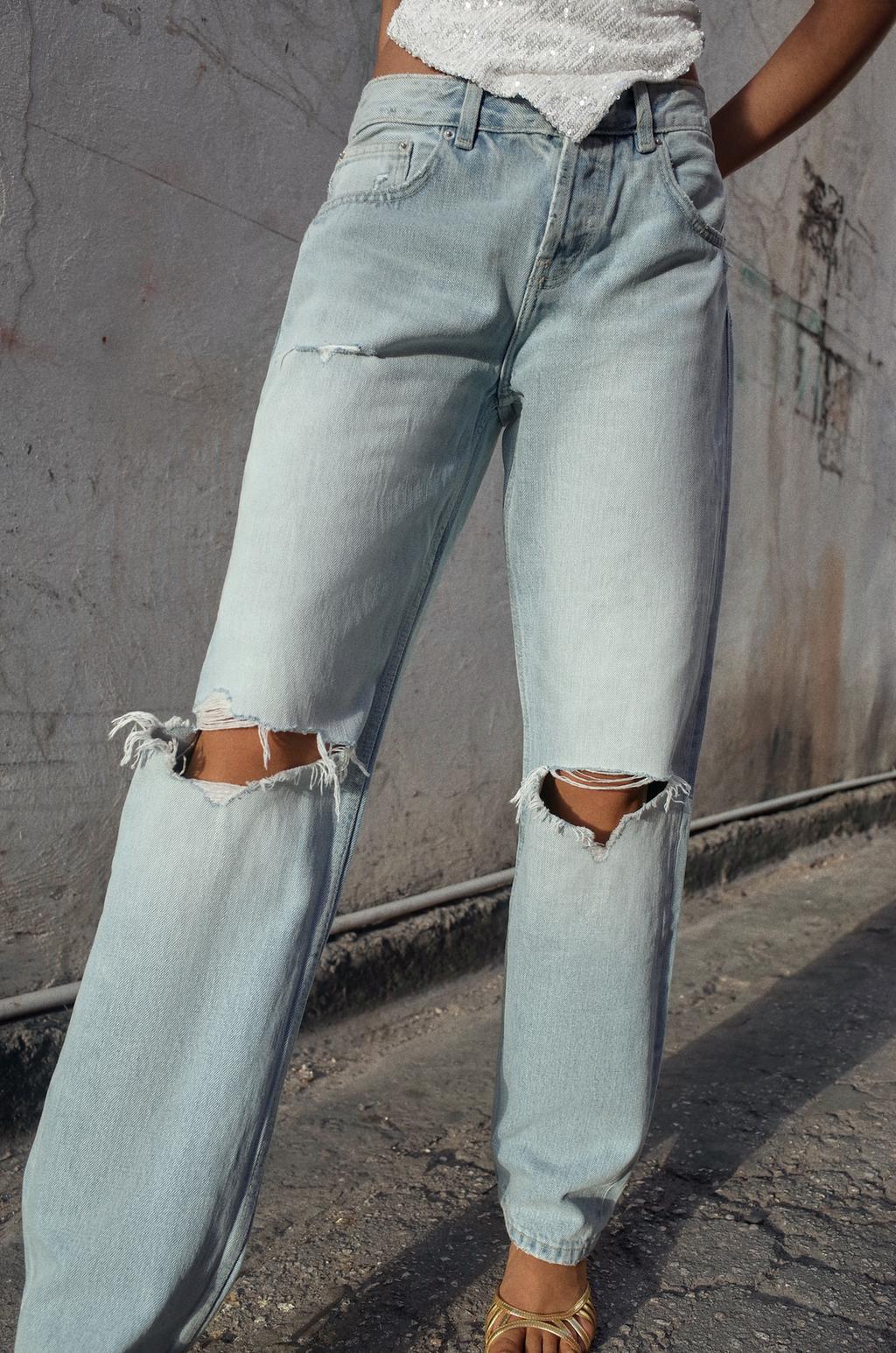 ДЖИНСЫ TRF ПРЯМОГО КРОЯ С НИЗКОЙ ПОСАДКОЙ И РАЗРЕЗАМИ