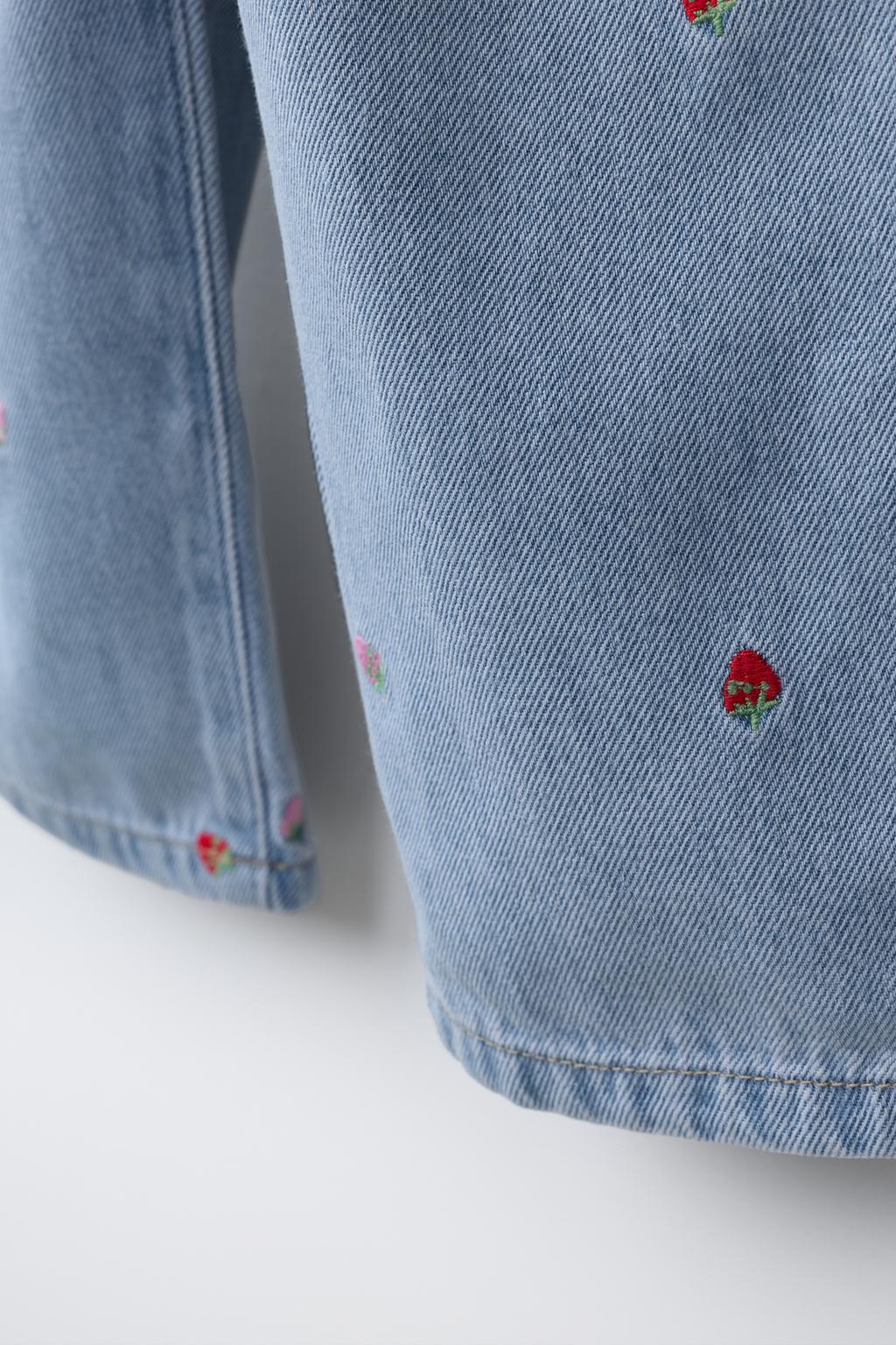 ДЖИНСЫ WIDE LEG С ВЫШИВКОЙ «КЛУБНИКА»