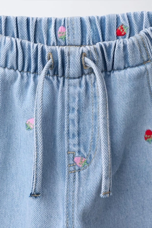 Джинсы Wide Leg с вышивкой «клубника»- Заказать в России