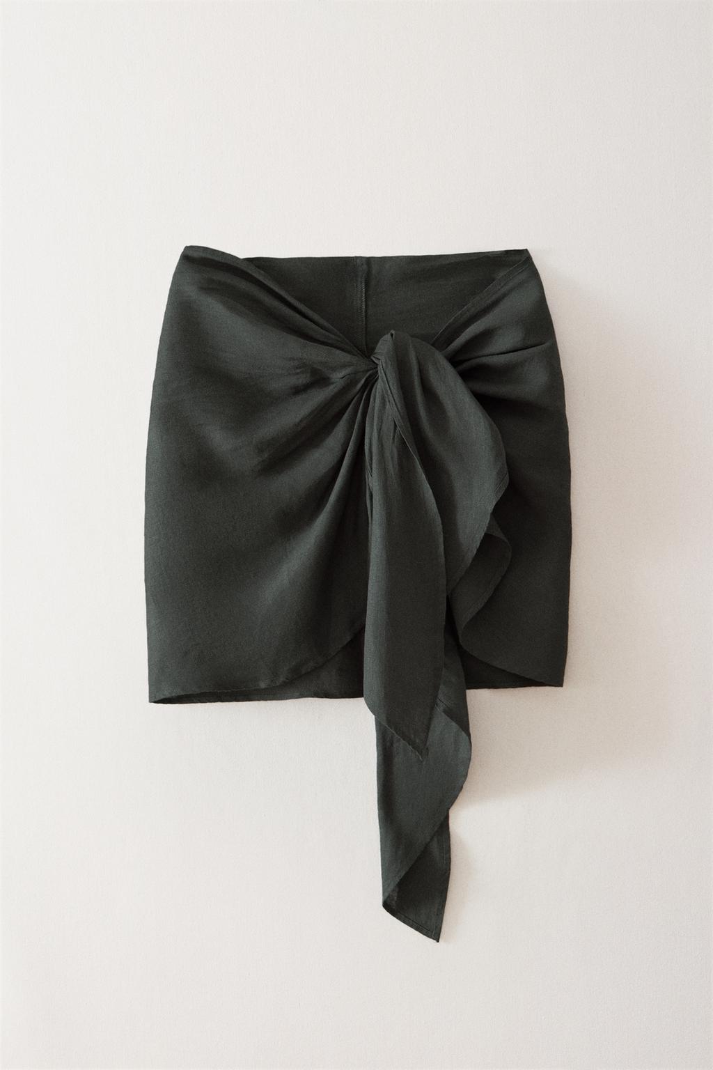 Короткий пляжный саронг из льна с завязкой