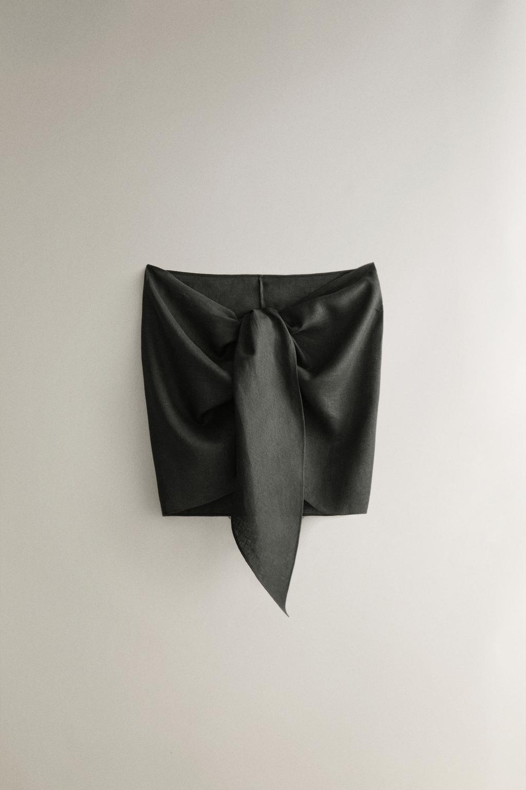 Короткий пляжный саронг из льна с завязкой