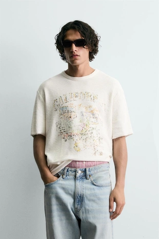 Футболка с принтом и эффектом потертости- Заказать в России